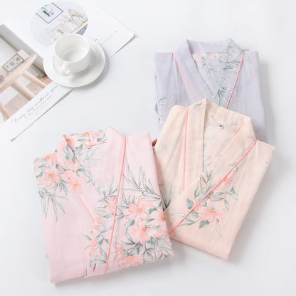 Pink Floral Cotton Gauze Kimono Robe - image 1
