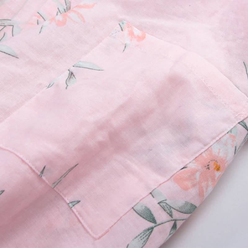 Pink Floral Cotton Gauze Kimono Robe - image 4