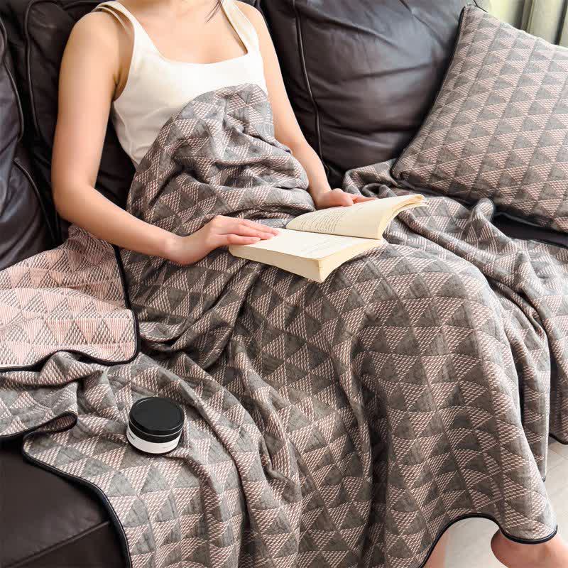 Geometric Triangle Cotton Gauze Quilt Blanket - image 2