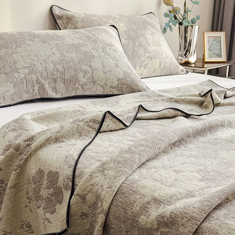 Subtle Floral Cotton Gauze Quilt Blanket - image 1