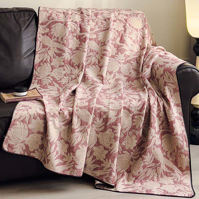 Floral & Leaf Cotton Gauze Quilt Blanket - image 2