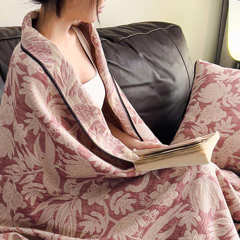 Floral & Leaf Cotton Gauze Quilt Blanket - image 3