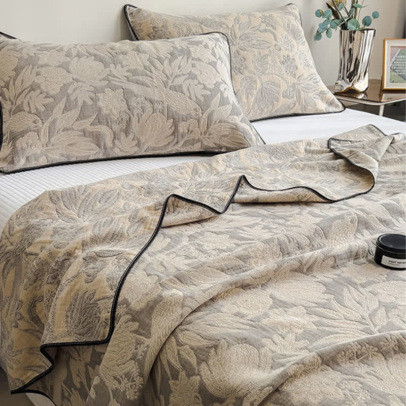 Floral & Leaf Cotton Gauze Quilt Blanket - image 7