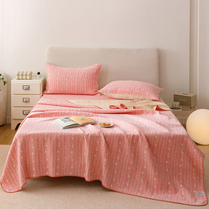 Leafy Stripe Cotton Gauze Quilt Blanket - Pink - 2PCS Pillowcases - 19" x 29" - image 0
