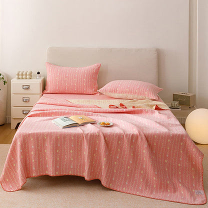 Leafy Stripe Cotton Gauze Quilt Blanket - Pink - 2PCS Pillowcases - 19" x 29" - image 0