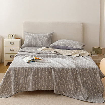 Leafy Stripe Cotton Gauze Quilt Blanket - Gray - 2PCS Pillowcases - 19" x 29" - image 2