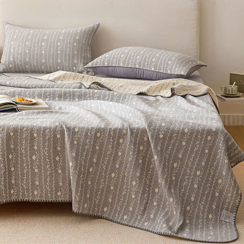 Leafy Stripe Cotton Gauze Quilt Blanket - image 5
