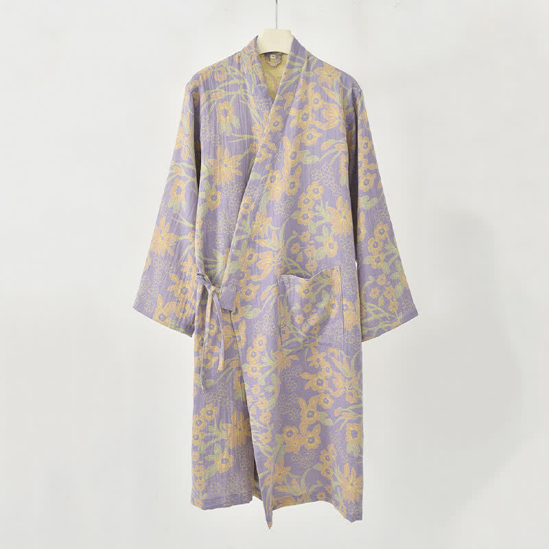 Pastoral Floral Jacquard Kimono Cotton Robe - image 14