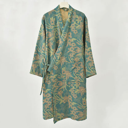 Pastoral Floral Jacquard Kimono Cotton Robe - image 8