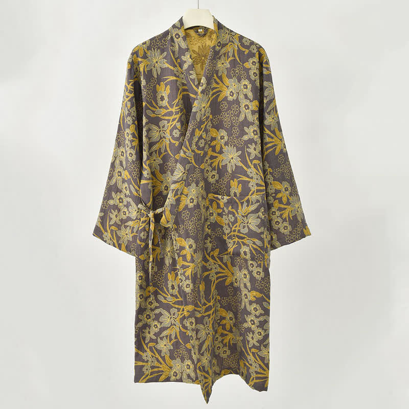 Pastoral Floral Jacquard Kimono Cotton Robe - image 20