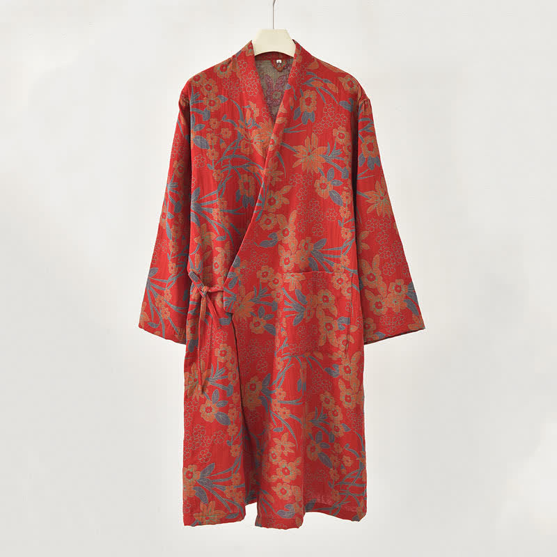 Pastoral Floral Jacquard Kimono Cotton Robe - image 3