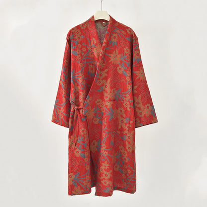 Pastoral Floral Jacquard Kimono Cotton Robe - image 3