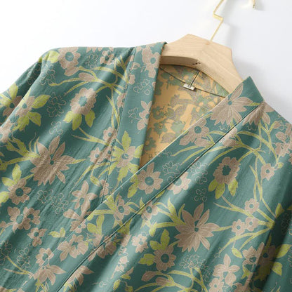 Pastoral Floral Jacquard Kimono Cotton Robe - image 9