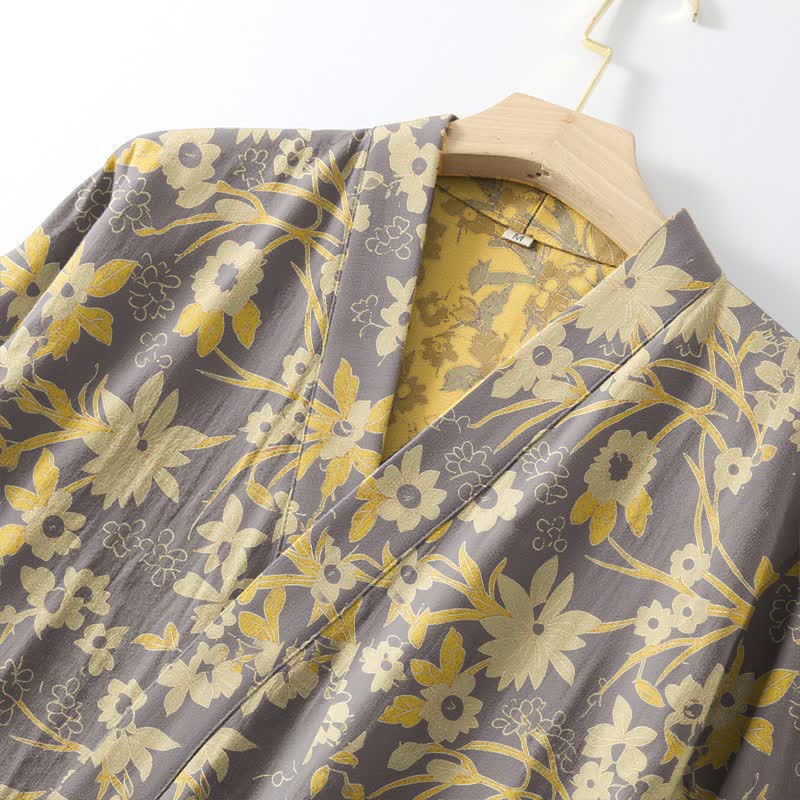 Pastoral Floral Jacquard Kimono Cotton Robe - image 21