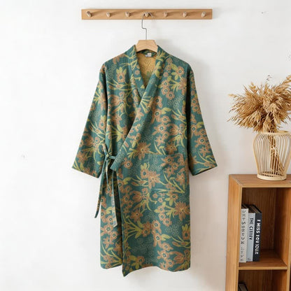Pastoral Floral Jacquard Kimono Cotton Robe - image 7