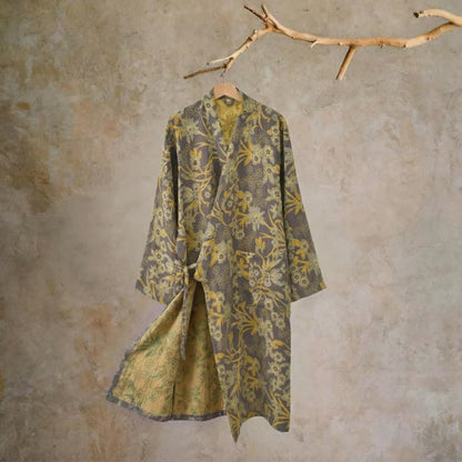 Pastoral Floral Jacquard Kimono Cotton Robe - Brown - XXL - image 19
