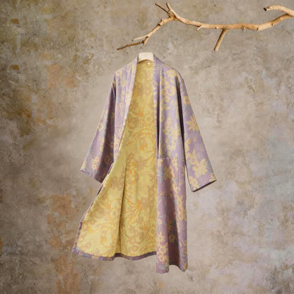 Pastoral Floral Jacquard Kimono Cotton Robe - Purple - XXL - image 12