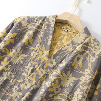 Pastoral Floral Jacquard Kimono Cotton Robe - image 22