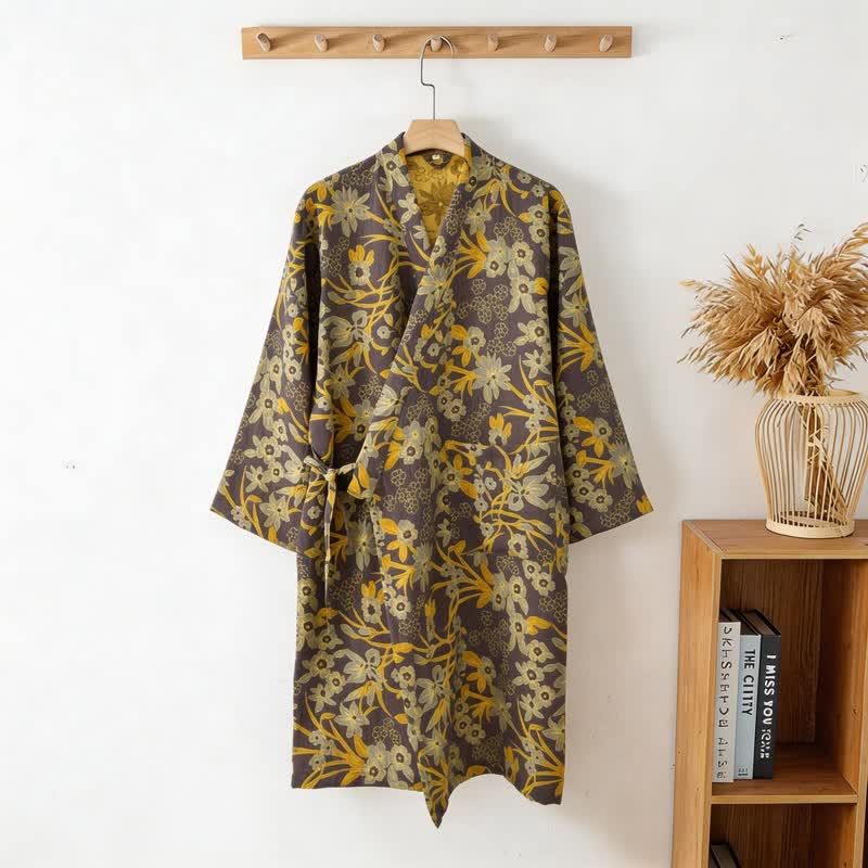 Pastoral Floral Jacquard Kimono Cotton Robe - image 19