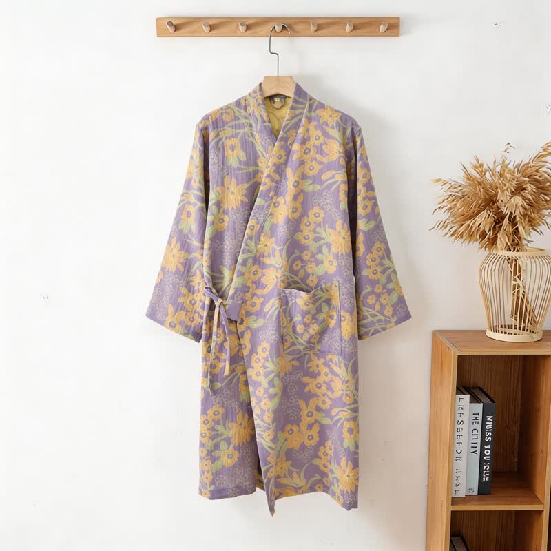 Pastoral Floral Jacquard Kimono Cotton Robe - image 13