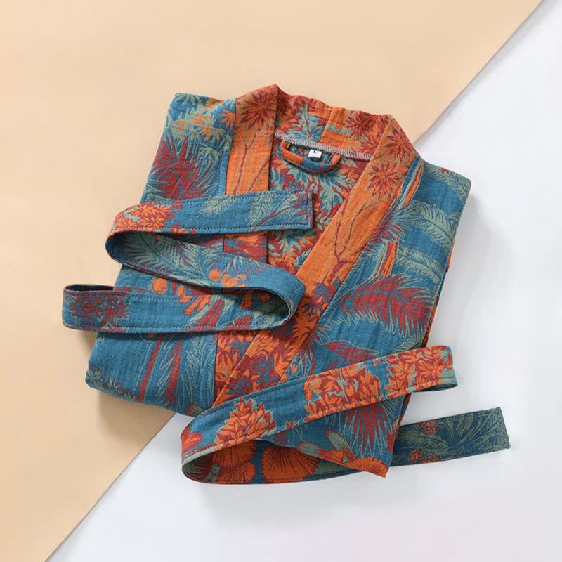 Artistic Plant Cotton Double Gauze Robe - image 1