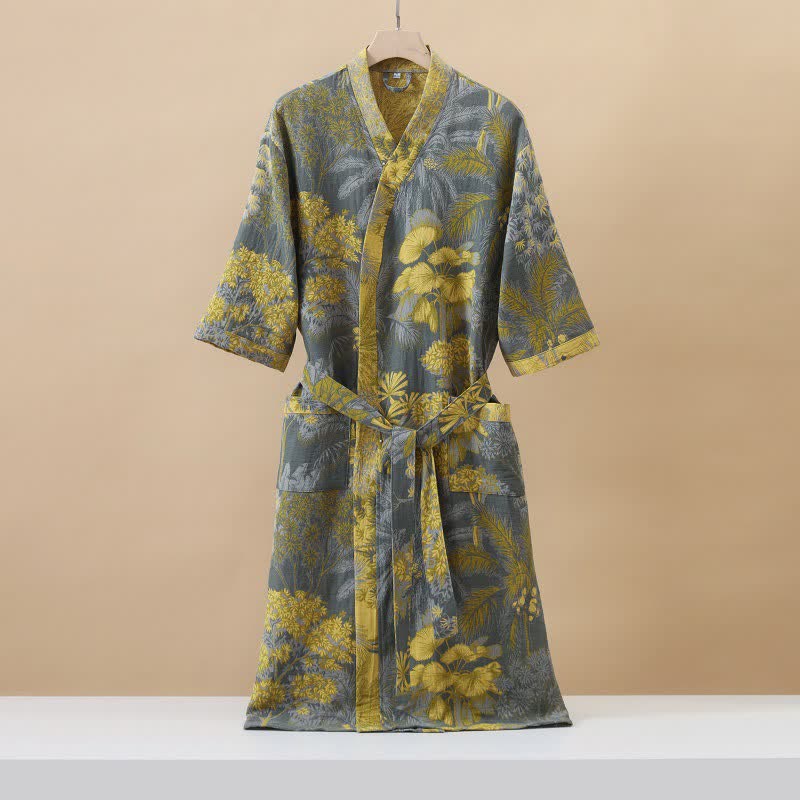 Artistic Forest Cotton Double Gauze Robe - Grey - XL - image 0