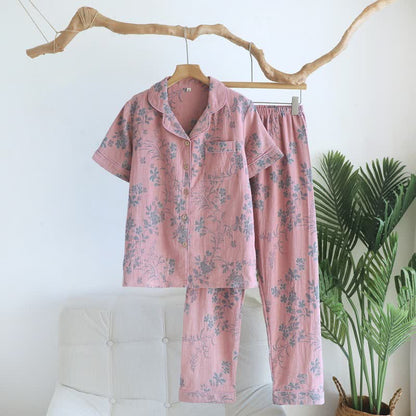 Branch & Floral Pure Cotton Pajama Set - Pink - XL - image 3