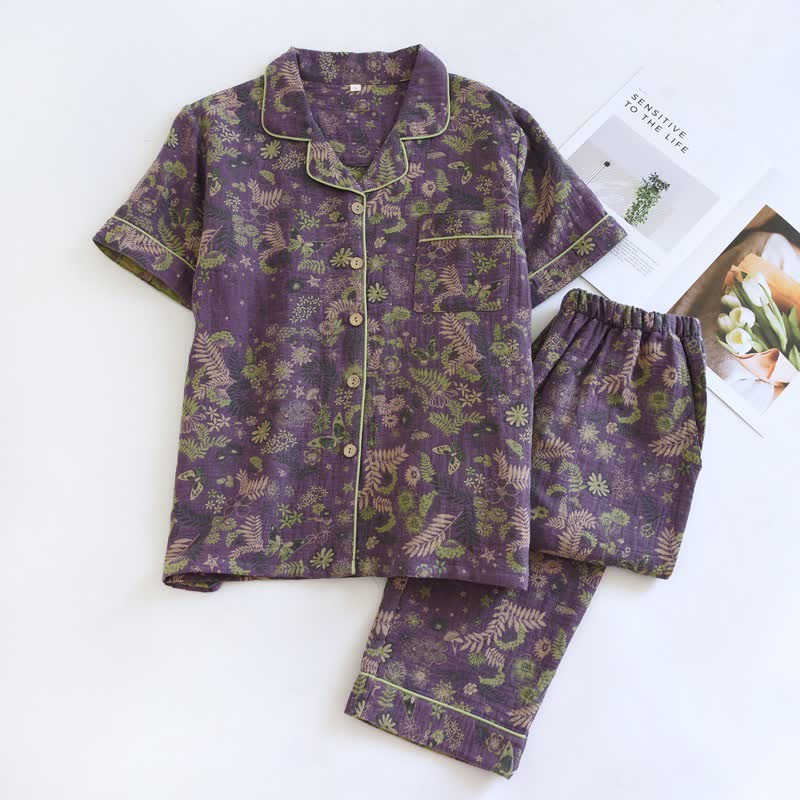 Purple Mimosa Cotton Double Gauze Pajamas - image 1
