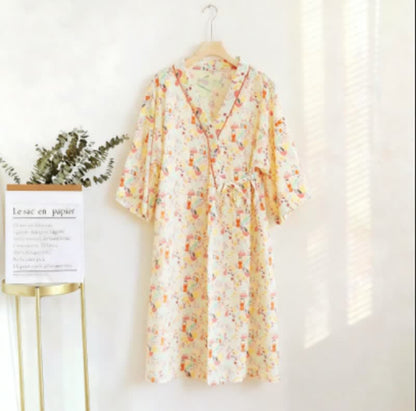 Cute Bunny & Moon Kimono Nightdress - Beige - XXL - image 0