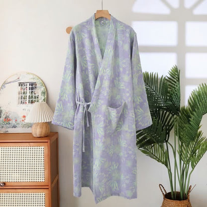 Peach Blossom Cotton Double Gauze Kimono Robe - Purple - XXL - image 1