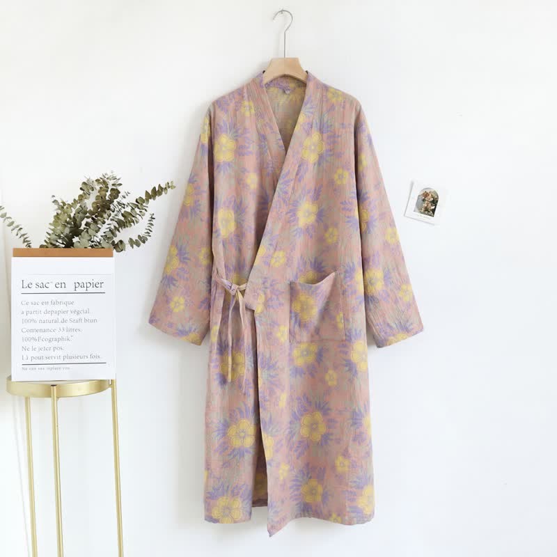 Peach Blossom Cotton Double Gauze Kimono Robe - image 5