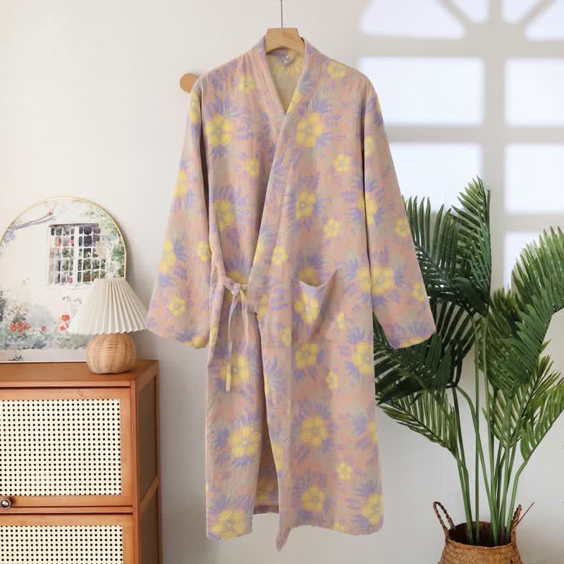 Peach Blossom Cotton Double Gauze Kimono Robe - Light Pink - XXL - image 4