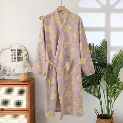 Peach Blossom Cotton Double Gauze Kimono Robe - Light Pink - XXL - image 4
