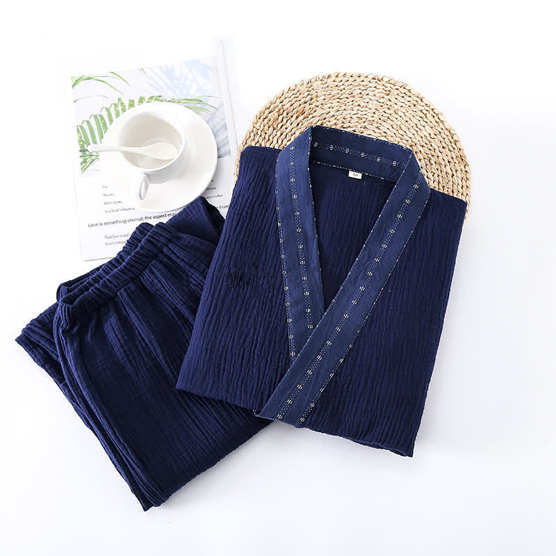 Navy Cotton Gauze Kimono Pajama Set - image 3