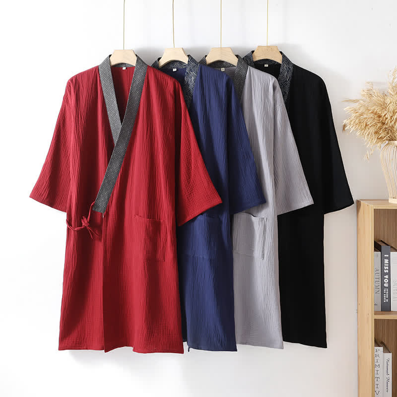 Classic Cotton Gauze Robe with Decorative Trim - image 0