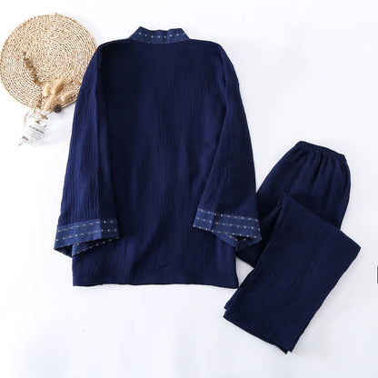 Navy Cotton Gauze Kimono Pajama Set - image 2