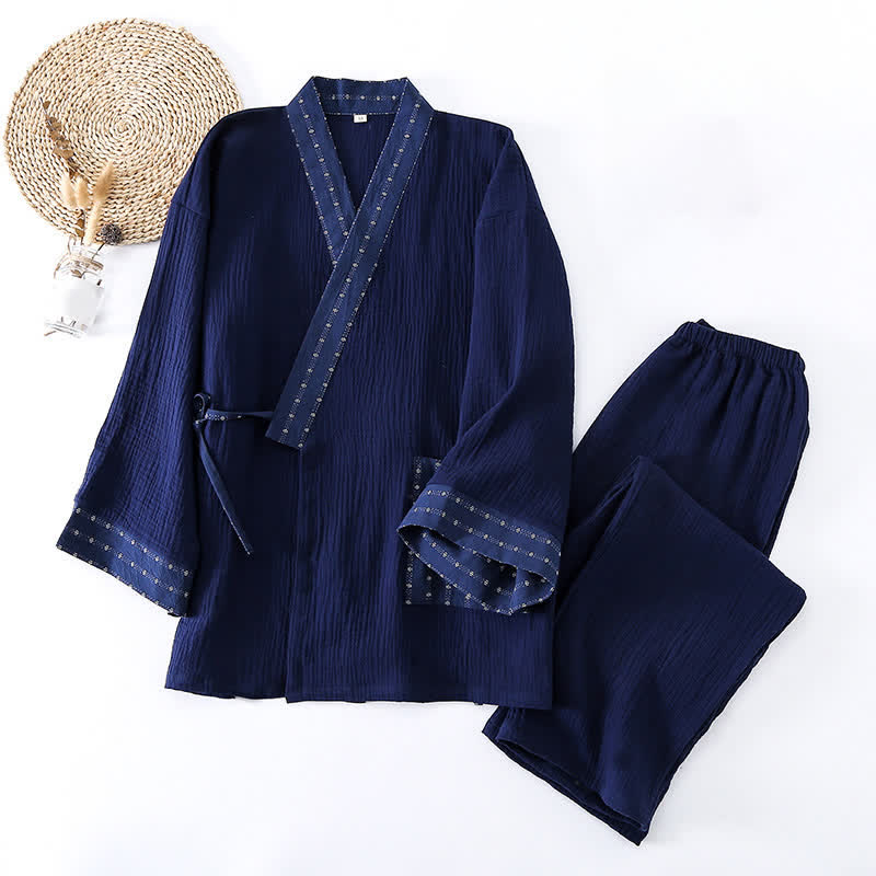 Navy Cotton Gauze Kimono Pajama Set - image 1