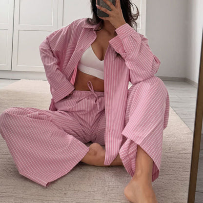 Classic Vertical Stripe Pajama Set - Pink - L - image 0