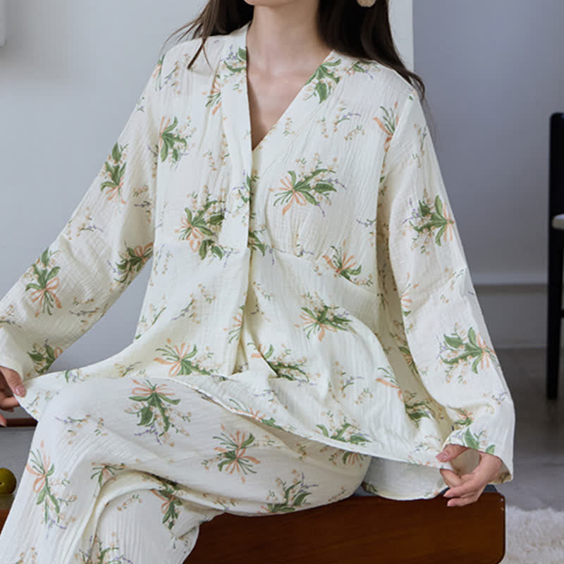 Floral Bouquet Cotton Gauze Pajama Set - image 4