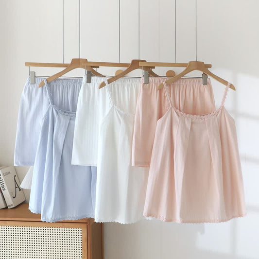 Cotton Jacquard Camisole Pajamas with Floral Detail - image 0