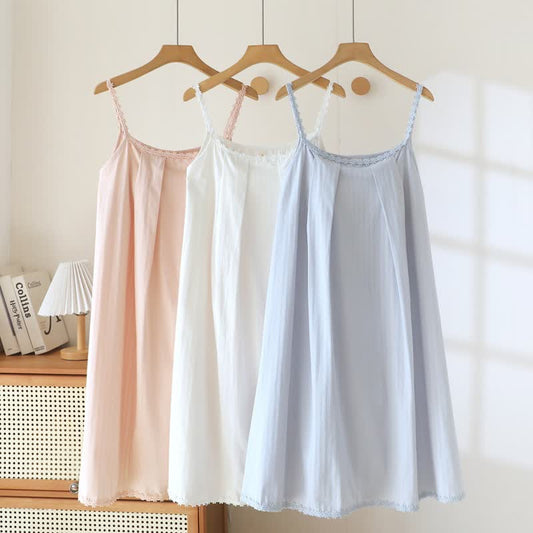 Cotton Jacquard Camisole Nightgown with Floral Detail - image 0