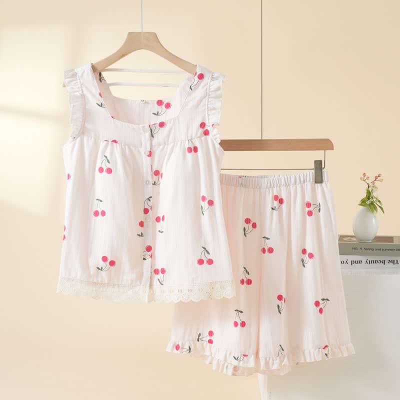 Cherry Cotton Cap Sleeve Pajama Set - Pink - XL - image 1