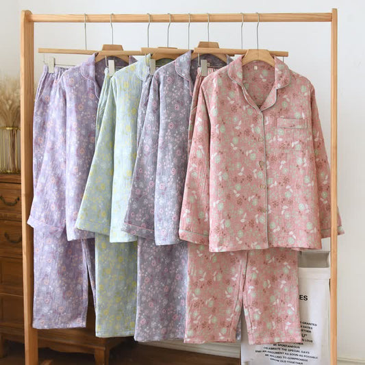 Vintage-Inspired Rose Jacquard Cotton Pajama Set - image 0