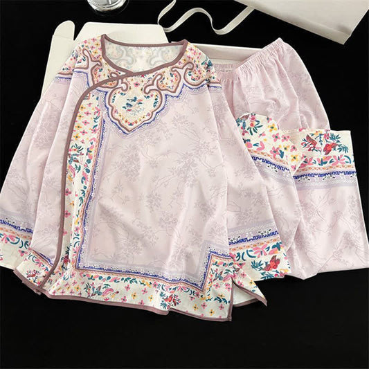 Light Purple Vintage Hanfu-Inspired Floral Pajamas - Purple - XL - image 0