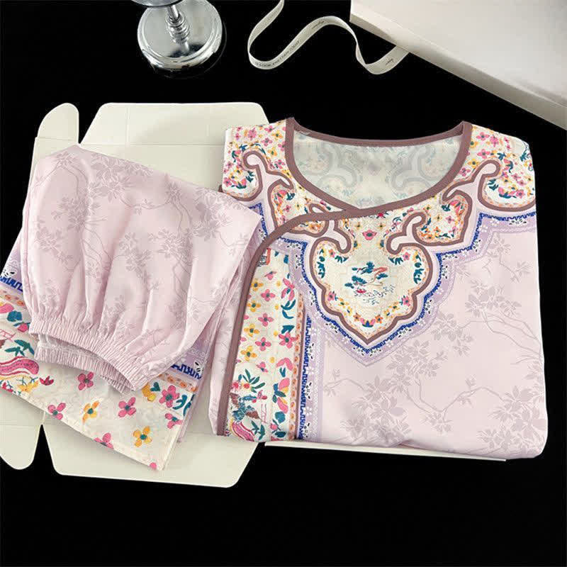 Light Purple Vintage Hanfu-Inspired Floral Pajamas - image 4