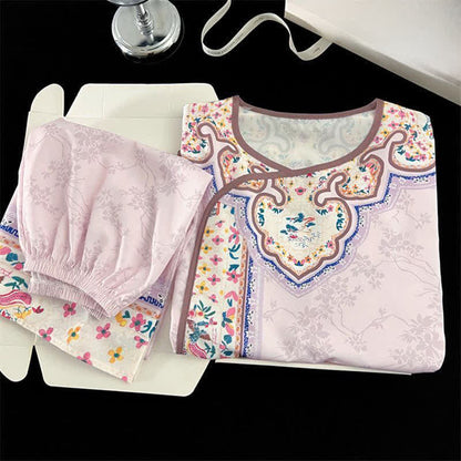 Light Purple Vintage Hanfu-Inspired Floral Pajamas - image 4