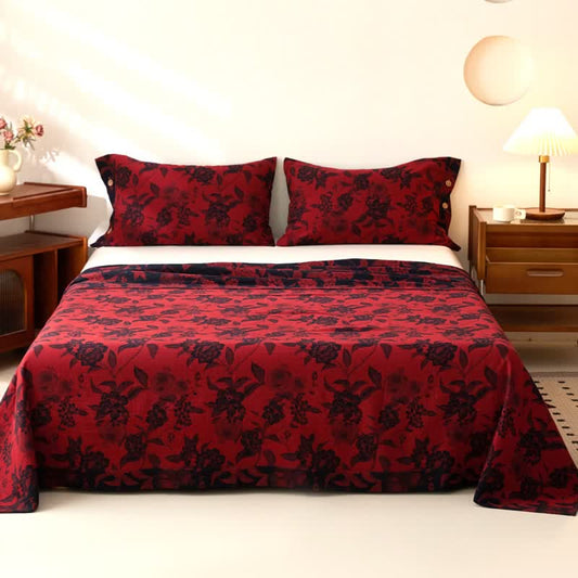Vintage Floral Cotton Double Gauze Bedspread - Bedspread with 2PCS Pillowcases - King - image 0