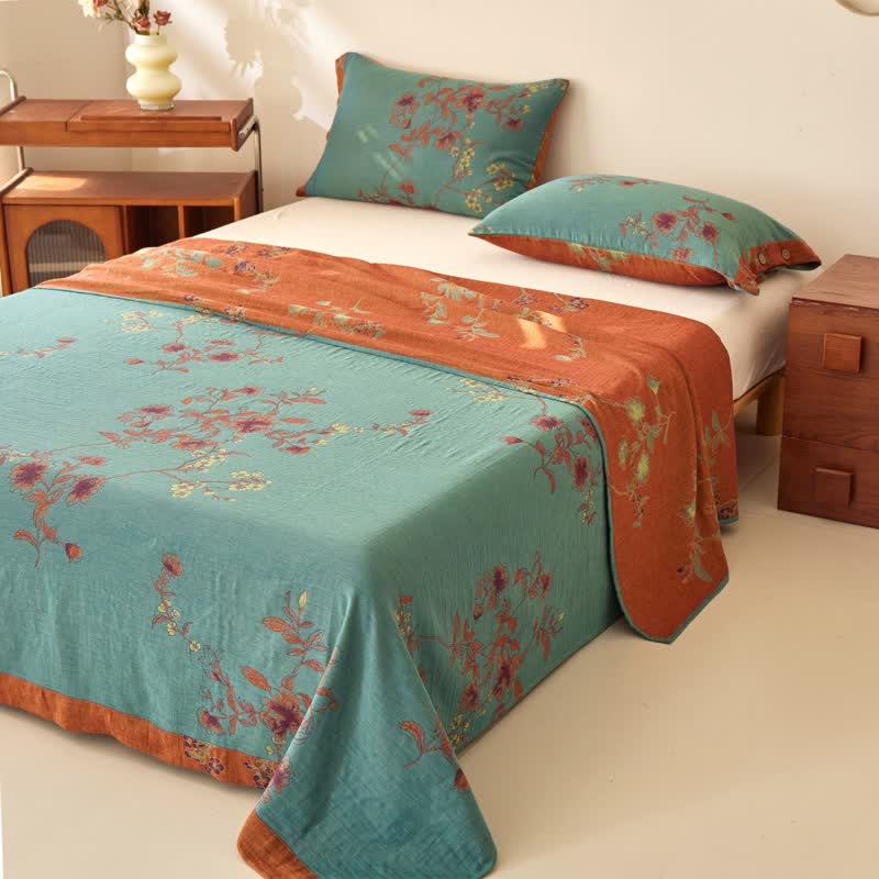 Retro Floral Cotton Double Gauze Bedspread - Bedspread with 2PCS Pillowcases - King - image 0