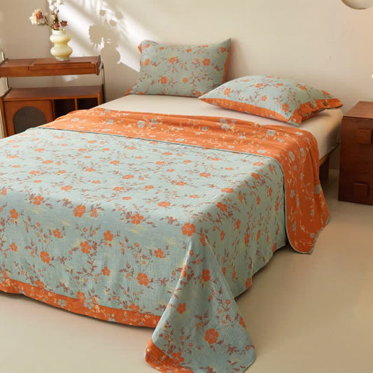Floral & Branch Cotton Double Gauze Bedspread - Bedspread with 2PCS Pillowcases - King - image 0