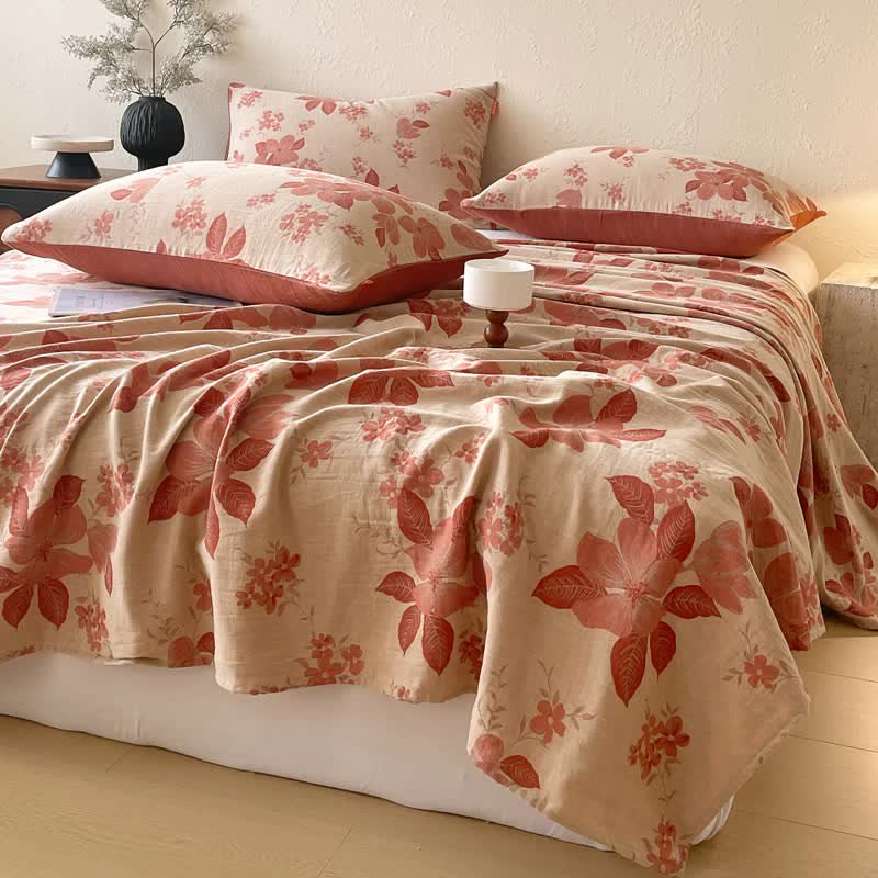 Floral Leaf Cotton Double Gauze Bedspread - image 2